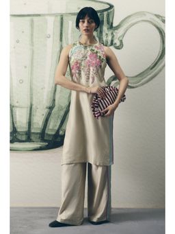 Paulmi & Harsh - Shiro Women Chiniya Silk Embroidered Ivory Kurta With Pant And Scarf