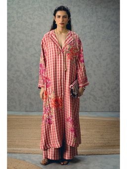 Paulmi & Harsh - Emy Women Silk Checks Pink Kurta With Pant