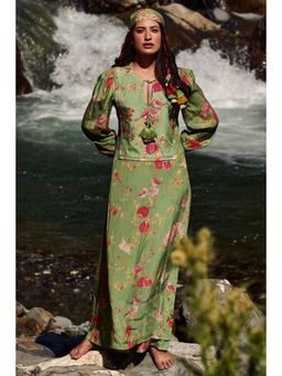 Paulmi & Harsh - Anya Women Crepe Floral Green Kurta With Pant And Scarf