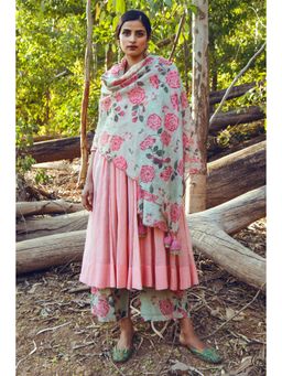 Paulmi & Harsh - Liva Women Cotton Solid Pink Anarkali With Pant And Dupatta