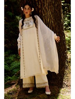Paulmi & Harsh - Oakley Women Chanderi Solid Off White Kurta With Pant And Dupatta