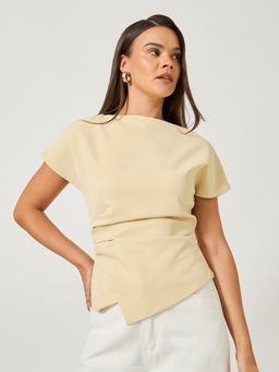 Styli - Women Tan Solid Boat Neck Short Sleeves Regular Fit Top