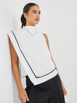 Styli - Women White Solid High Neck Sleeveless Top