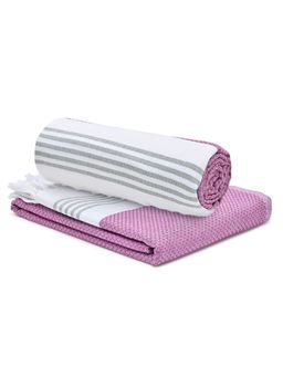 The Better Home - 4 Dobby Turkish Bath Towels-Purple (M)