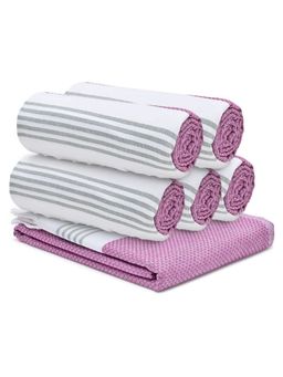 The Better Home - 6 Dobby Turkish Bath Towels-Purple (M)