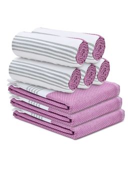 The Better Home - 8 Dobby Turkish Bath Towels-Purple (M)