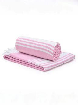 The Better Home - 3 Herringbone Turkish Bath Towels-Pink (M)