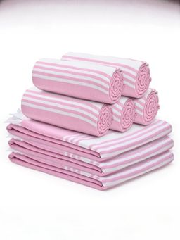 The Better Home - 8 Herringbone Turkish Bath Towels-Pink (M)