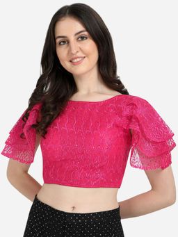 Amrutam Fab - Women's Embroidered & Sequences Work Pink Net Boat Neck Blouse