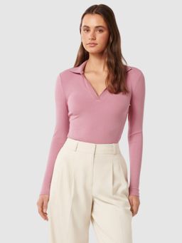 Forever New - Paris V-Neck Polo Long Sleeve Top