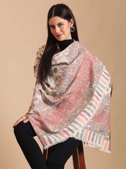 Zamour - Floral Jaal Kani Weave White Wool Shawl