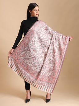 Zamour - Jacquard Woven Floral Jaal White Shawl
