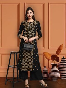 ADA - Ethnic Motifs Hand Embroidered Black/Fawn Cotton Chikankari Kurta [A411480]