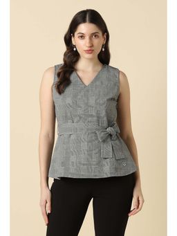 Allen Solly - Women Grey Check Formal Top with Belt