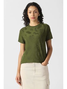 Van Heusen - Women Green Textured Formal Round Neck Top