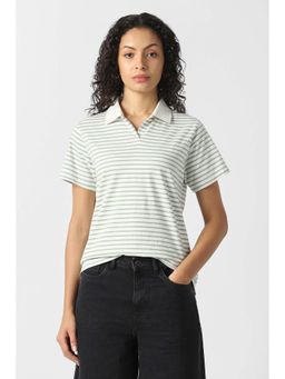Van Heusen - Women White Stripe Formal Polo Neck Top