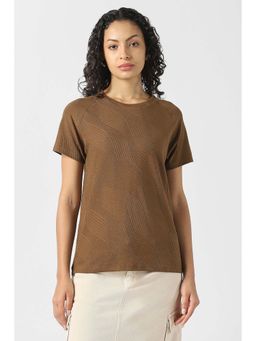 Van Heusen - Women Brown Textured Formal Round Neck Top