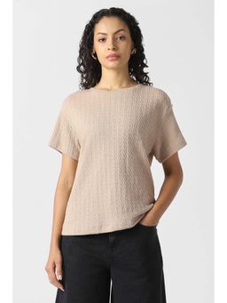 Van Heusen - Women Beige Textured Formal Round Neck Top