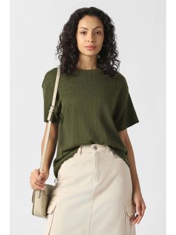 Van Heusen - Women Olive Textured Formal Round Neck Top