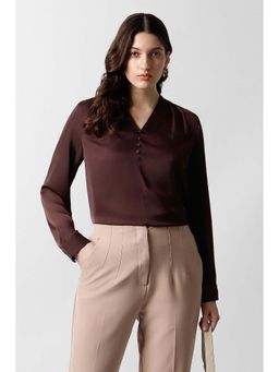 Van Heusen - Women Brown Solid Formal V Neck Top