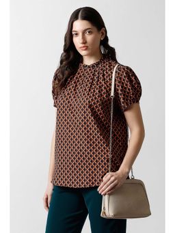 Van Heusen - Women Brown Printed Formal Round Neck Top