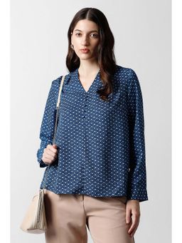 Van Heusen - Women Navy Blue Printed Formal V Neck Top