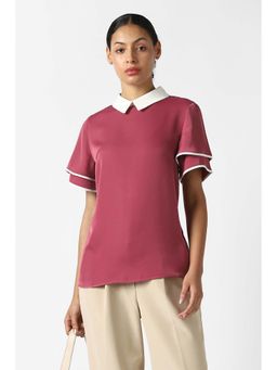 Van Heusen - Women Pink Solid Formal Stylized Neck Top