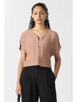 Van Heusen - Women Beige Solid Formal Round Neck Top