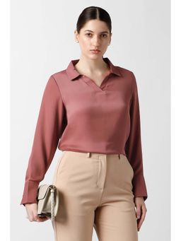 Van Heusen - Women Maroon Solid Formal Stylized Neck Top