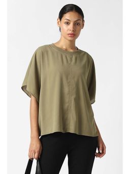 Van Heusen - Women Olive Solid Formal Round Neck Top