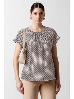 Van Heusen - Women Beige Printed Formal Round Neck Top