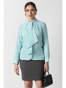Van Heusen - Women Light Blue Formal Stylized Neck Top