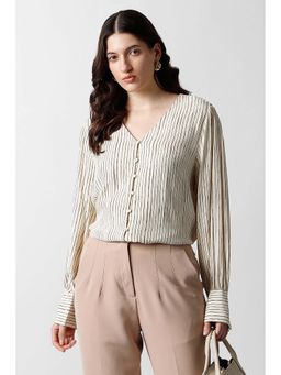 Van Heusen - Women Beige Stripe Formal V Neck Top
