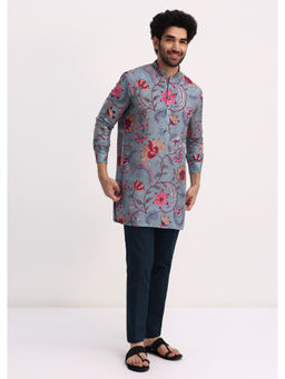 KALKI FASHION - Men Grey Floral Printed Kurta with Pant