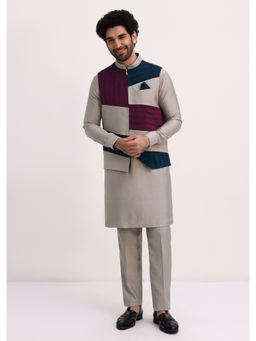 KALKI FASHION - Grey Self Work Kurta Jacket with Pant