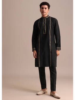 KALKI FASHION - Black Hand Block Print Kurta with Pant