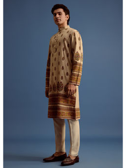 KALKI FASHION - Beige Hand Block Printed Kurta with Pant