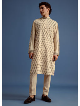 KALKI FASHION - Beige Rayon Block Printed Kurta with Pant