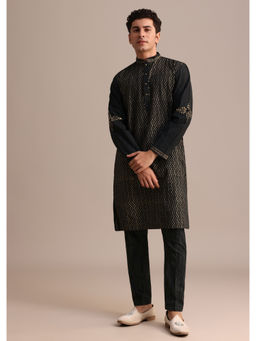 KALKI FASHION - Black Hand Block Printed Foil Work Kurta with Pant