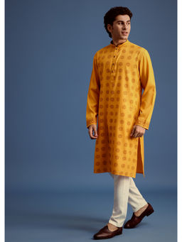 KALKI FASHION - Yellow Hand Block Printed Kurta with Pant
