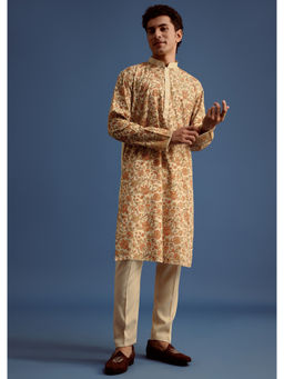 KALKI FASHION - Beige Rayon Floral Block Printed Kurta with Pant