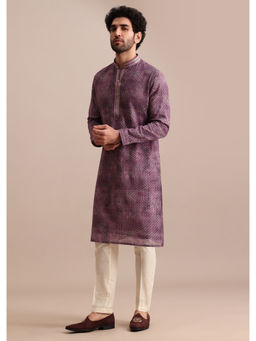 KALKI FASHION - Purple Silk Zipper Sequin Kurta with Pant