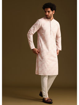 KALKI FASHION - Onion Pink Silk Schiffli Work Kurta with Pant