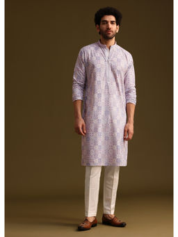 KALKI FASHION - Purple Silk Printed Thread Work Kurta with Pant