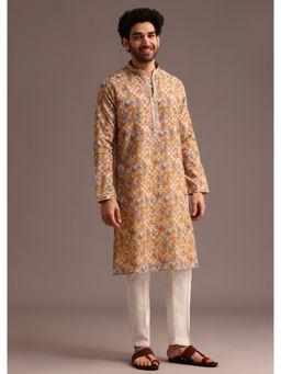 KALKI FASHION - Multi-Color Silk Schiffli Work Kurta with Pant