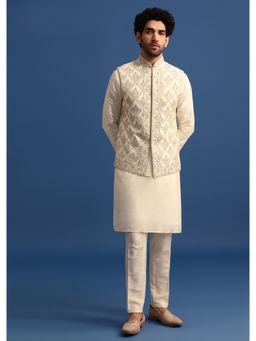 KALKI FASHION - Cream Zari Embroidery Kurta Jacket with Pant