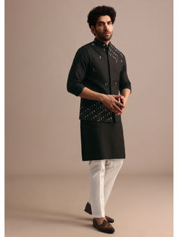 KALKI FASHION - Black Resham Work Kurta Jacket with Pant