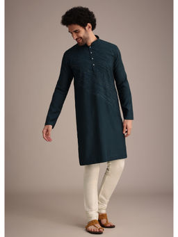 KALKI FASHION - Navy Blue Silk Blend Embroidered Kurta with Pant