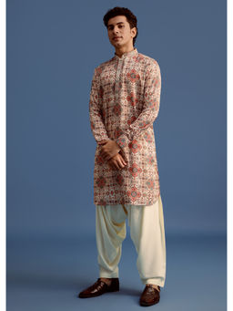 KALKI FASHION - Men Cream Printed Kurta with Patiala