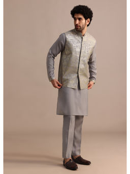 KALKI FASHION - Grey Embroidered Silk Kurta Jacket with Pant